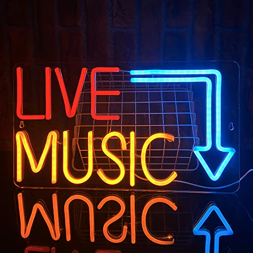 PILOYINDE Live Music Neon Schilder Personalisiertes Musikstudio, Neon Schilder Music Bar Dekoration, LED Schild ,LED Schriftzug Schlafzimmer Party Wanddekoration mit Musikatmosphäre