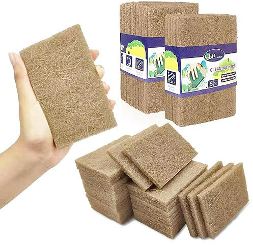 EMIN Natürliche Ritzpads (5 Stück) – kratzfestes Sisal, biologisch abbaubar, Reinigungsschwamm – Scheuerschwamm für Küche, Geschirr und Töpfe – umweltfreundlich
