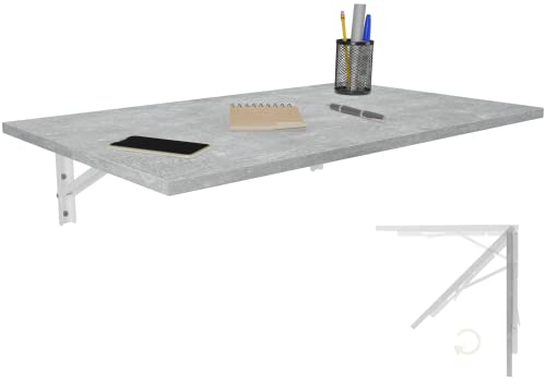 KDR Produktgestaltung Wandklapptisch Schreibtisch Tischplatte 80x50 cm in Betonoptik Klapptisch Esstisch Küchentisch für die Wand Bartisch Stehtisch Wandtisch Tisch klappbar zur Wandmontage