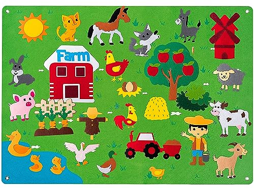 wangjiangda Feltro Bambini Lavagna di Feltro Bambini Feltro Colorato Kit per Il Fai Da Te Attività Creative Set Educativo Interattivo in Feltro - Tema Fattoria
