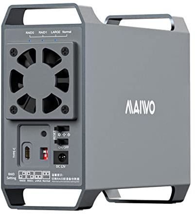 Box esterno per disco rigido SATA da 3,5, MAIWO 10 Gbps SATA Docking Station con ventola regolabile, 4 modalità Raid, docking station Dual Bay di tipo C per espansione di archiviazione da 36 TB