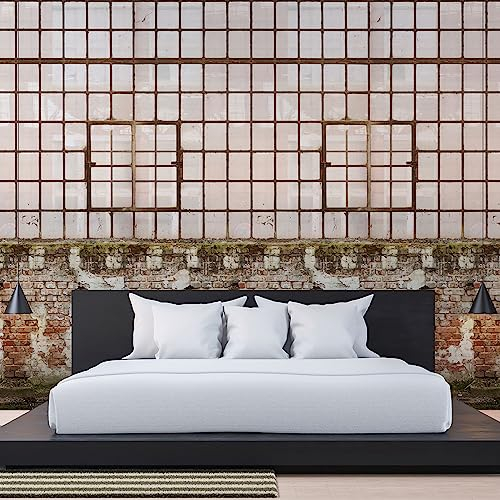 Livingwalls Vliestapete - Backstein Tapete Fenster in Braun, Grün und Beige - Wandtapete für verschiedene Räume - Wandbild XXL 2,80 m x 1,59 m