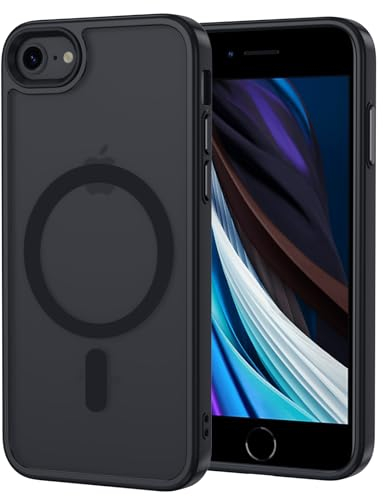 XTCASE Hülle für iPhone 8 / iPhone SE 2020/2022 Magnetisch kompatibel mit Magsafe, Matt Transluzente Handyhülle für iPhone 8 / iPhone SE 2020/2022 Kratzfeste PC + TPU Bumper - Schwarz