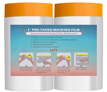 LLPT Tape and Drape Pre-Taped Masking Film | 2-Pack | Versatile Painter's Plastic Dust Sheets for Auto Wall Furniture Painting and Spraying Protection (MFT1402) | 140cm(Unfolded) x 20m
