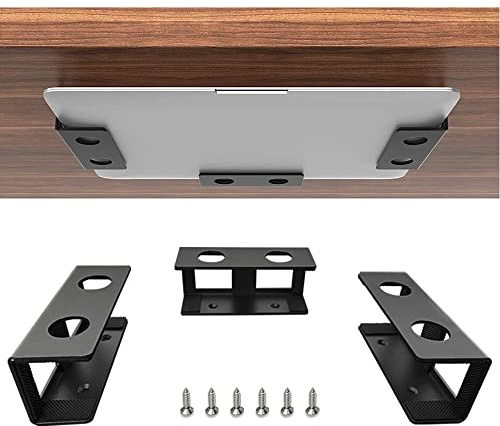 JEMACHE Aluminium Untertisch Halterung Regal Halter Ständer für Laptop, Mac mini, MacBook Air/Pro mit kratzfestem Silikon (Schwarz)