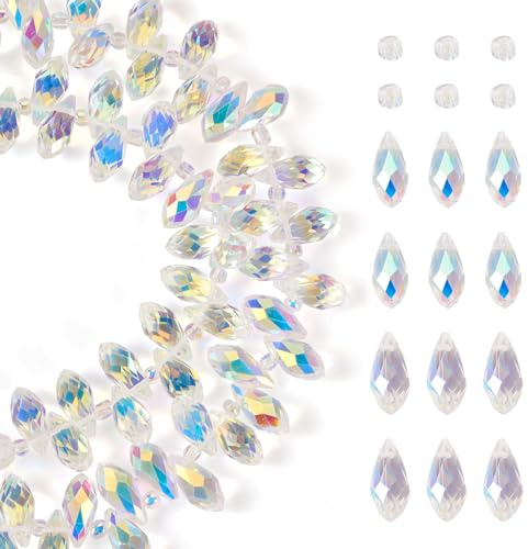BB Beadthoven 190Pcs Teardrop Glass Beads Strand Glass Beads Strand AB Color Top Drilled Beads Champagne Yellow Glass Beads Bulk for DIY Necklace Earring Jewelry Making