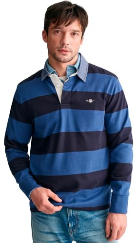 GANT Men's Reg Chambray Stripe Heavy Rugger T-Shirt, Blue (Vintage Blue), S