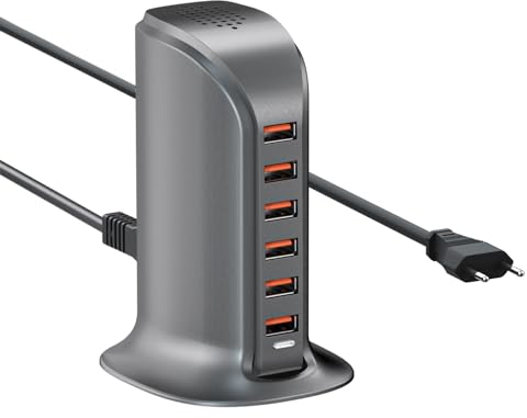 POANES 50W USB Ladegerät Mehrfach 6 Port USB Netzteile Handy Ladestation Steckdose für iPhone 15/14/13/12 Pro Max/Samsung Galaxy/Huawei/HTC/LG - Gray