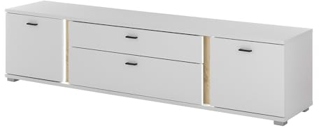Lowboard Fernsehschrank TV Schrank 200 cm breit weiß mit Eiche inkl LED Beleuchtung