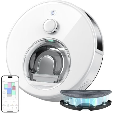 OKP L7 Aspirateur Robot avec Fonction d'essuyage,LiDAR Navigation, Zone Virtuelle, Détection de Tapis, 6000 Pa, Connecté Via Alexa/APP/WiFi, Adapté aux Poils d'animaux, Tapis, Sols Durs