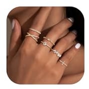 Dochais Gold Ring Set Damen | Wasserfest Stapelbare Ringe, 14K Vergoldete Zirkonia Diamant Ring Frauen, Knöchelringe Daumenring Fingerring Einfacher Statement Ring Gold Schmuck Geschenke, Größe 49-59