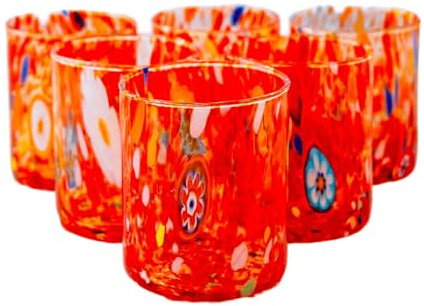 MurArt Hand-Blown Murano Glass Drinking Cup Set of 6, 300ml, Tower Collection, Made in Italy