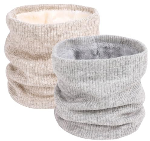 I Kua Fly Loop Schal Damen Herren Thermal Fleece Schlauchschal Winter Neckwarmer Herren Halstuch Winddicht Sportschal Halswärmer für Fahrrad Motorrad Skifahren (Beige+Hellgrau)