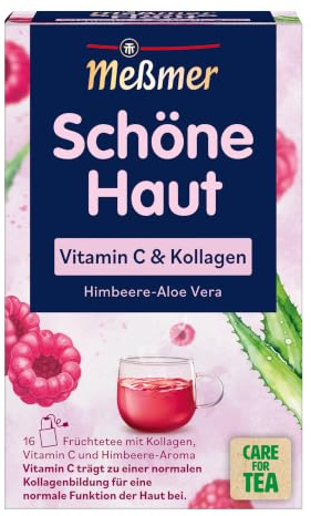 Meßmer Schöne Haut mit Vitamin C & Kollagen, 16 Teebeutel | Früchtetee Himbeere-Aloe Vera