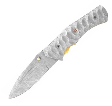 laguiole artisan Coltello da tasca damascato fatto a mano PERSIANA, coltello damascato multistrato, durezza rock well, 56-60, modello unico, manico nero Micarta (piccolo)