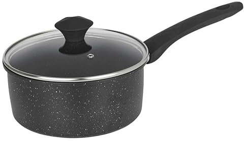 URBN-CHEF Non-Stick Saucepans, Milkpan, Casserole Pot Frying Pans All Induction Hob Forged Carbon Kitchen Cookware Pots & Pans Set with Clear Glass Lids Black Marble Coating | Soft Touch Handles