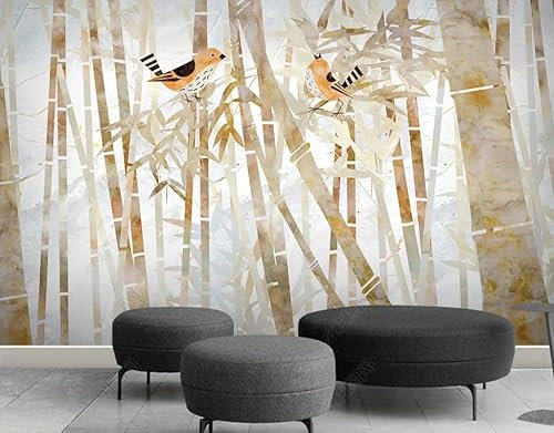 Papier Peint Intissé Oiseau En Bambou Marbré Poster Tableaux Muraux Tapisserie Photo Trompe L'Oeil Salon Chambre Art Mural 400Cm(L) X280Cm(H)