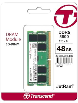 Transcend Module mémoire JetRam JM5600ASE DDR5 48GB - 5600MT/s, 1.1V Basse Tension, pour Stations de Travail/Gaming Haute Performance - JM5600ASE-48G