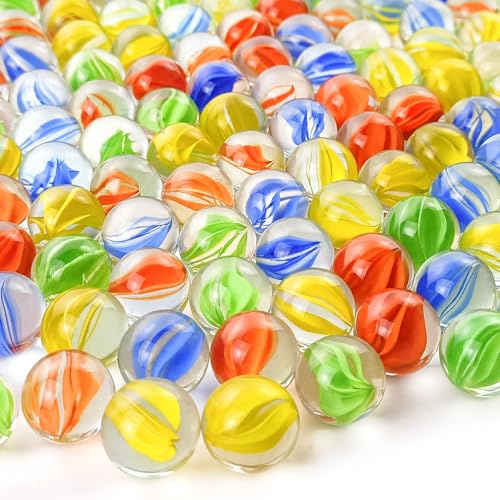 QMET 200PCS Glass Marbles - Marble Collection Cat Eye Mix 4 Colors 16mm for Marble Game & Home Decoration