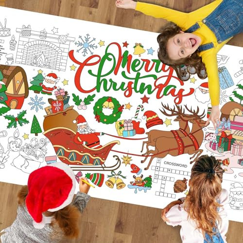 POPOYU Weihnachten Poster zum Ausmalen Kinder,Ausmaltischdecke Weihnachten,31x72in Weihnachten Ausmalen Poster,Riese Papier Weihnachten Bemalbare Tischdecke für Weihnachtsfeier-Geschenke, Zubehör