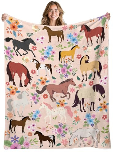REETOOK Hästfilt mysiga hästgåvor för flickor, mjuk hästfilt för flickor med söt hästdesign, varm fleece hästfilt för barn, perfekt för hästälskare 127 x 152 cm