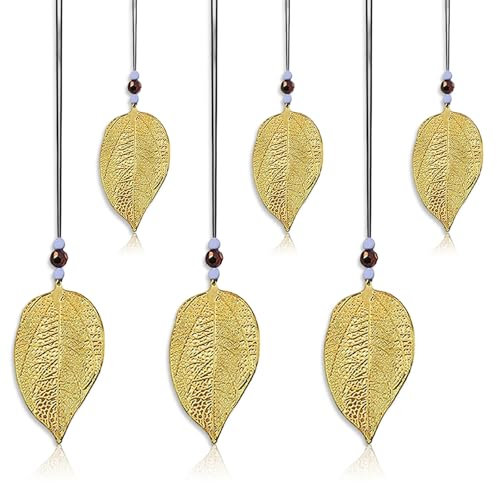 6 Stück Blatt-Anhänger Deko, Hänger Schimmerblatt Dekohänger, Fensterdeko Hängend, Gold Autumn Decor Fenster, Schöne Metall Deko Wandkunst