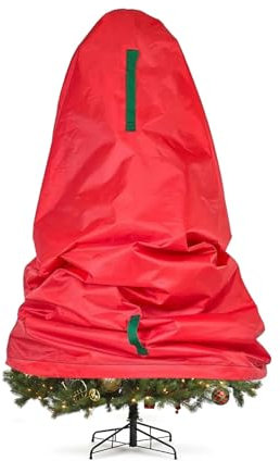 Upright Christmas Tree Storage Bag with Adjustable Straps, Xmas Tree Cover with Drawstring for Artificial Tree Standing, Dustproof Durable Lightweight Convenient, Vertical Xmas Storage Bag (RED, 3FT)