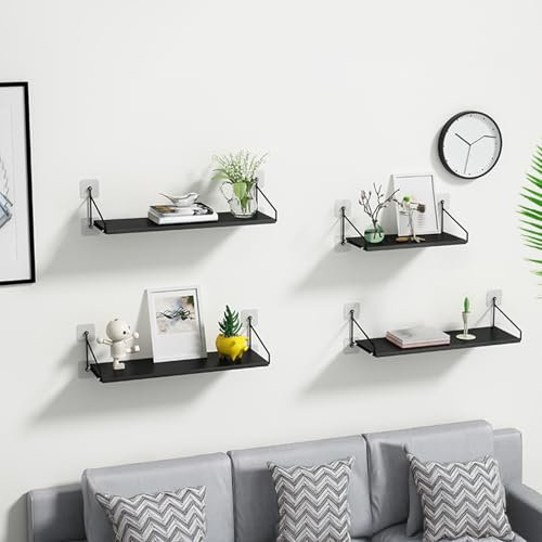 Buithafu Wandregal Holz und Metall, 2er-Pack Schwebende Regale Router Schrank, 60x15cm Schweberegale für AV-Geräte/Kabelboxen Wandmontiertes Dekorationen für Wohnzimmer Schlafzimmer Büro, Bad