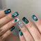 NLFOX Cat Eye False Nails - 24PCS Square Blue Shimmer Reflective Cat Eye False Nails with Glue - Long Lasting Stick on Nails Removable DIY Nail Art Gifts for Women
