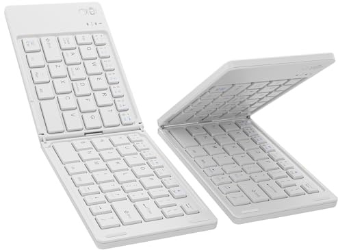 riwezox Foldable Bluetooth Keyboard, Portable Wireless Keyboard, Pocket-Sized Travel Folding Keyboard for iPad, iPhone, Smartphone, Tablet and Laptop (White)