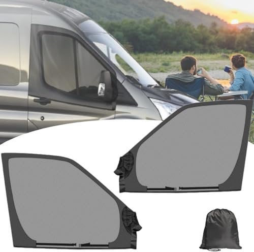 POPUBBY Magnetische Seitenfenster Moskitonetz, 2 Stück Universal Elastische Frontfenster Sonnenschirme Moskitonetz mit Aufbewahrungstasche für Sprinter/Metris/Transit/Promaster