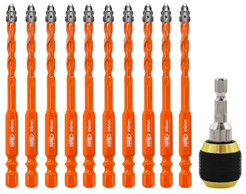 BGTEC Verzahnter Hartmetall-Bohrerset für Mauerwerk - 10 Stück 6MM Teiliges Steinbohrer-Set mit einer Quick-Release-Bithalterung für Holz, Kunststoff, Ziegel, Fliesen, Glas, Beton & Marmor