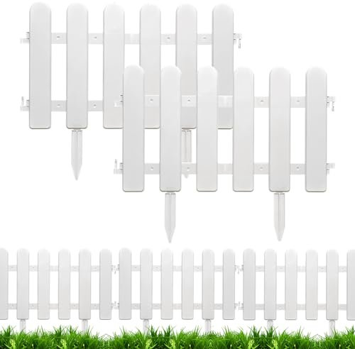 2 Stück Gartenzaun zum Stecken, Steckzaun Beetumrandung Höhe 20/30 cm, Garten Zaun für Draußen, Zierzaun mit Erdungsstecker, Weiß Zaunelemente für Garten, Rasenkante Kunststoff Gartenzäune (50*30cm B)