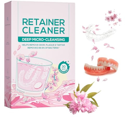 Retainer Reinigungstabletten,Gebissreiniger Tabs,Zahnspangenreiniger,30 Table Halten Sie Ihre Zahnspange sauber,Retainer Cleaner,Kirscheblüte
