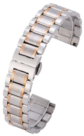 XLXKGPGKMK Metallarmband aus massivem Edelstahl mit Schmetterlingsverschluss for Damen und Herren(Silver and Rosegold,16mm)