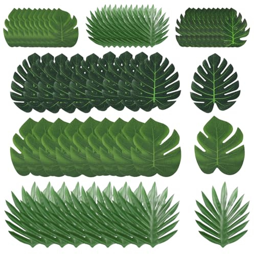 RTSHUK 60 foglie di palma artificiali, 6 dimensioni, foglie tropicali, foglie di palma hawaiane, foglie di monstera, giungla tropicale, decorazione per spiagge, feste, compleanni
