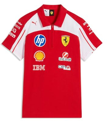 PUMA Scuderia Ferrari F1 2026 Kinder Team-Poloshirt - Rot | Alle neuesten Team- und Partnerlogos, Kurzärmel mit Knopfkragen, Offizielle lizenzierte Replica-Sammlung, einen bequemen