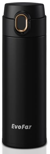 EvoFar Gourde Isotherme 500ML, Bouteille Isotherme Étanche avec Verrou de Sécurité Anti-Fuite, Gourde Inox sans BPA, Gourde Sport pour Bureau, Gym, Voyage