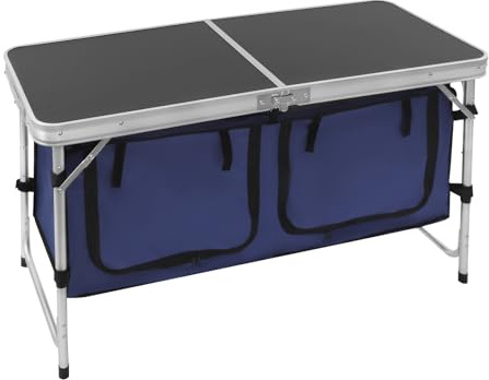 120 x 47 x 70 cm - Pliable - Hauteur réglable - Station de cuisson portable en aluminium - Avec organiseur et poignée de transport - Armoire de cuisine avec plan de travail et compartiments de