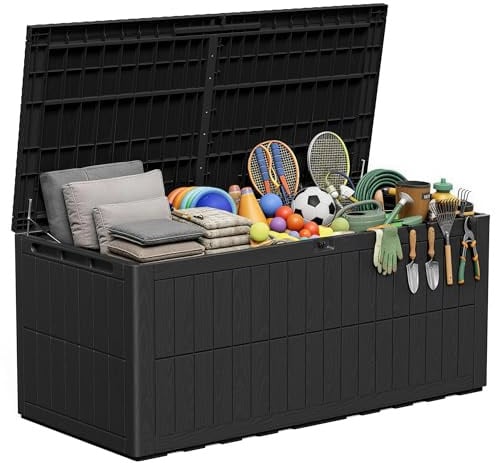 Amopatio Auflagenbox 832 Liter, Gartenbox XXXL Wasserdicht aus Resin, Kissenbox für Balkon, Garten & Terrasse, Wetterfeste Aufbewahrungsbox mit Gasdruckfeder, Schwarz
