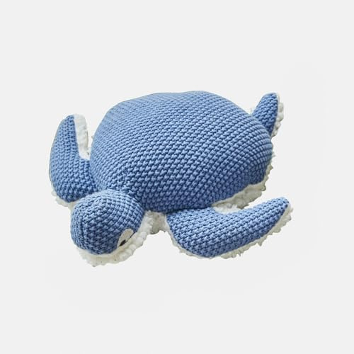 Loberon Stofftier Lomencia - Süße Schildkröte - Sanfte Häkel-Oberfläche - Flauschige Unterseite - Kuscheltier - Baumwolle, blau/weiß
