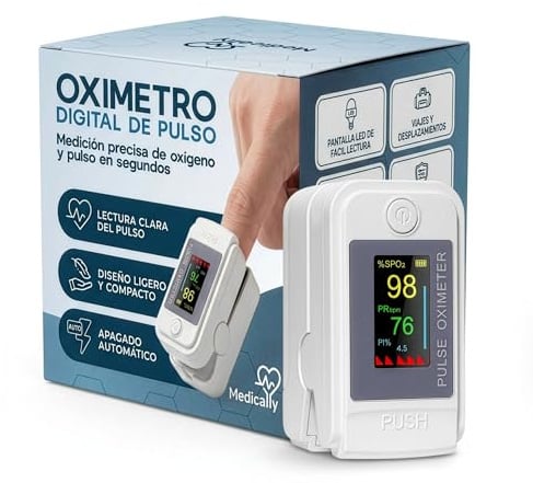 Medicaly - Oximetro Dedo Profesional con Pantalla OLED - Pulxiosimetro Medidor de Saturacion de Oxigeno en Sangre y Frecuencia Cardiaca - Ligero y Portatil.