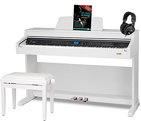 Classic Cantabile DP-A 410 WM E-Piano Set inkl. Bank, Kopfhörer und Schule (Digitalpiano 88 Tasten Hammermechanik, Kopfhöreranschluss, USB, Begleitautomatik, 3 Pedale, inkl. Noten und Hocker) weiß