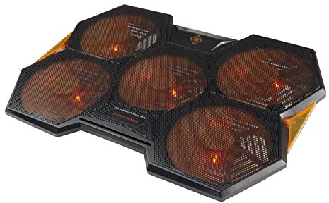 DELTACO GAMING Refroidisseur pour PC Portable (Max 17.3 Pouces) | Eclairage LED Orange | 5 Ventilateurs Diamètre 140mm | Vitesse Réglable 1000-1300 Tours Minute | Décibel 15-25dB | 2 Connecteurs USB-A