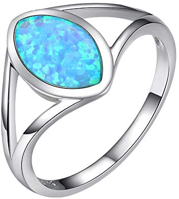 Purmy Silber Ring 925 Blauer Opal Damen Ringe Augenform Blattform,Minimalistischer Schmuck Jubiläumsgeschenke Hochzeit Verlobung Ring Verlobung Größe 57 (18.1)