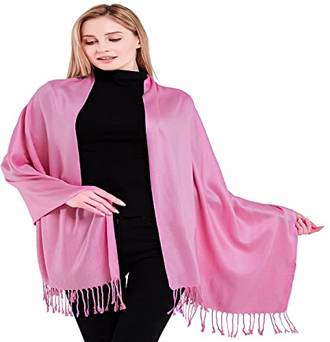 CJ Apparel Pink Solid Colour Tassels Design Shawl Scarf Wrap Stole Throw Head Wrap Pashmina Hand Made in Nepal