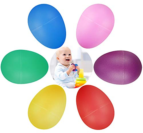 Chudian 24 Pieces Maracas Eggs, Plastic Egg Shakers Percussion Egg Shakers Musical Instruments Maracas Egg Shakers with Miniature Iron Sand for Babies Kids(6 Colors, 4 * 5.6CM)