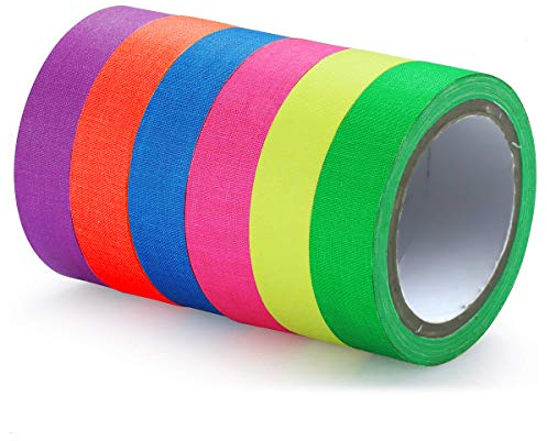 Neon Klebeband Bunt 6 Stück 15mmx 5m Fluoreszierendes Klebeband Gewebeband Gaffa Tape Schwarzlicht Farbe Neon Tapefür Schwarzlicht Deko 6 Farben