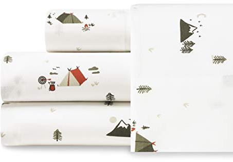 Eddie Bauer - Queen Sheet Set with Fitted Sheet & Pillowcases, 100% Cotton Percale Bedding, Crisp & Cool, Deep Pocket, Cascade Camping