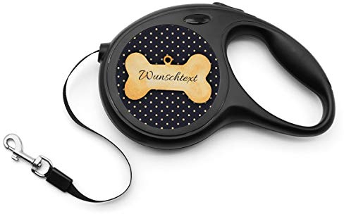 printplanet® - Hundeleine (8 Meter Länge) mit Name oder Text selbst gestalten - Rollleine Personalisieren und Bedrucken - Layout Hundemarke